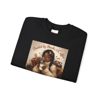 Books and Coffee Lover Sweatshirt, Black Anime Woman Fall Leaves, Reading Nerdy Jumper, Cozy Autumn Sweater