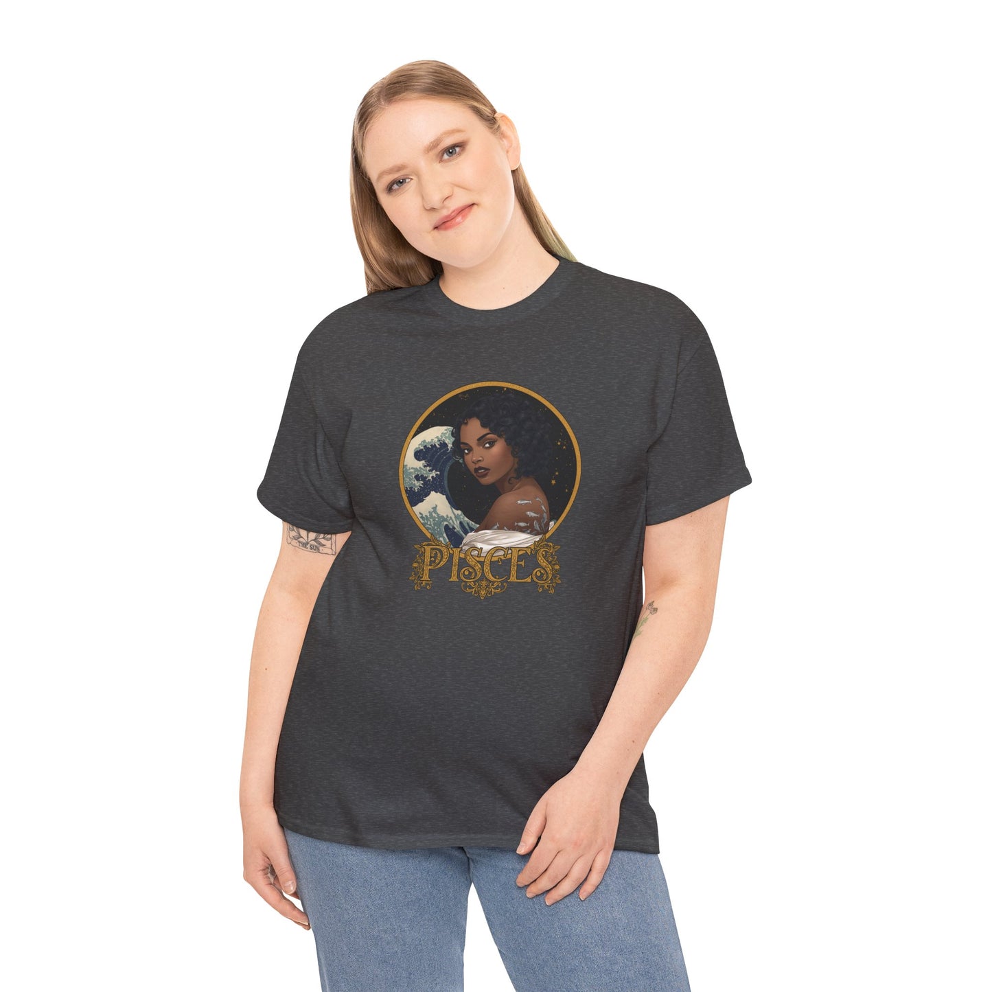 Pisces Art Nouveau T-Shirt — African American Woman with Silver Fish Tattoo