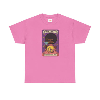 Tarot 'Who's Thirsty?' Graphic T‑Shirt — Retro Afro Witch Cocktail Design