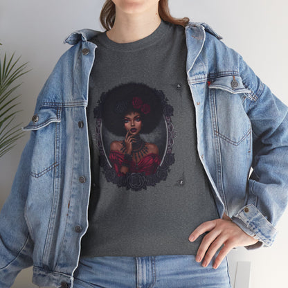 Gothic Afro Rose T-Shirt — Gothic Black Woman Graphic Tee