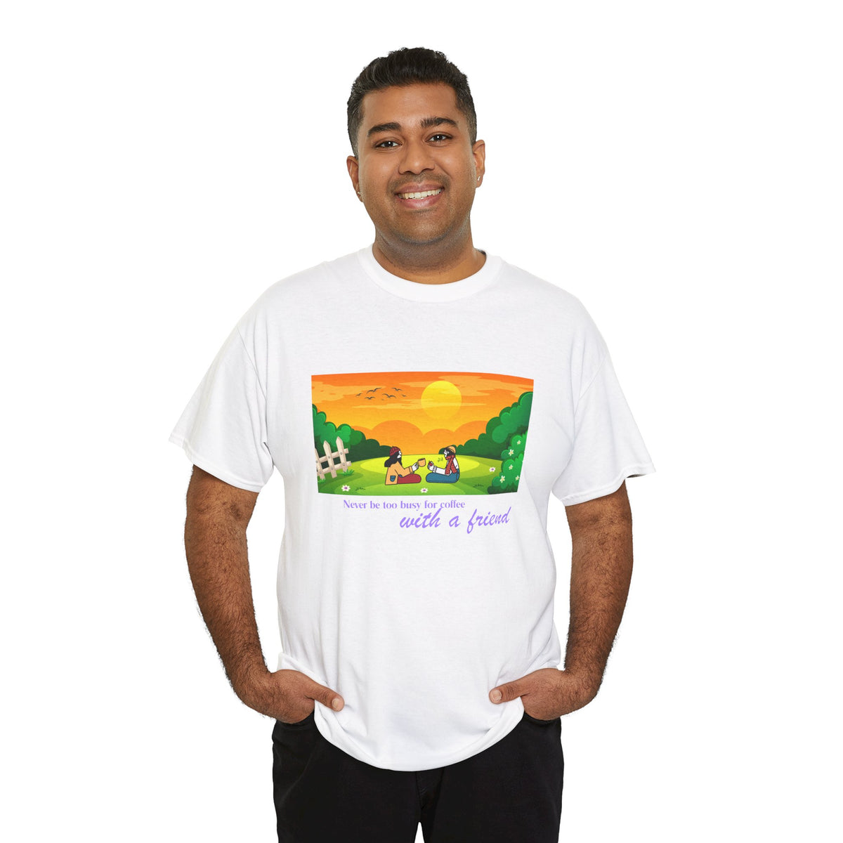 Coffee with a Friend Tee — 'Never Be Too Busy for Coffee' Sunset Park Graphic