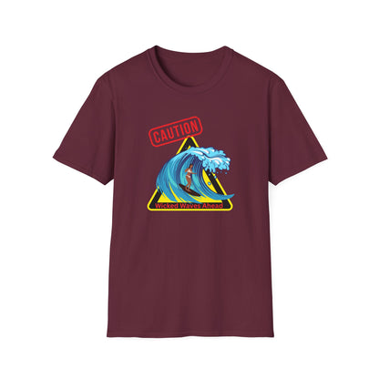 Surfer Caution Unisex T-Shirt - Wicked Waves Ahead Graphic