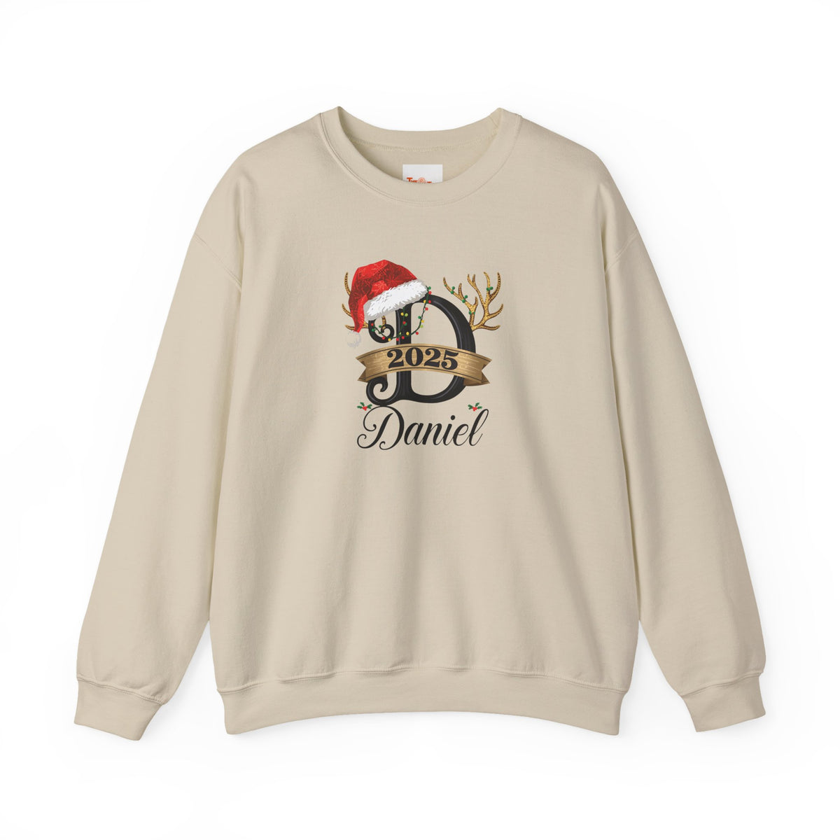 Personalized Christmas Monogram Sweatshirt — Antlers, Santa Hat & Lights