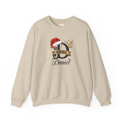 Personalized Christmas Monogram Sweatshirt — Antlers, Santa Hat & Lights