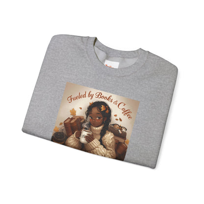 Books and Coffee Lover Sweatshirt, Black Anime Woman Fall Leaves, Reading Nerdy Jumper, Cozy Autumn Sweater