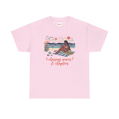 Surfing Sketch Tee — "Chasing Waves & Chapters" Beach Graphic T-Shirt