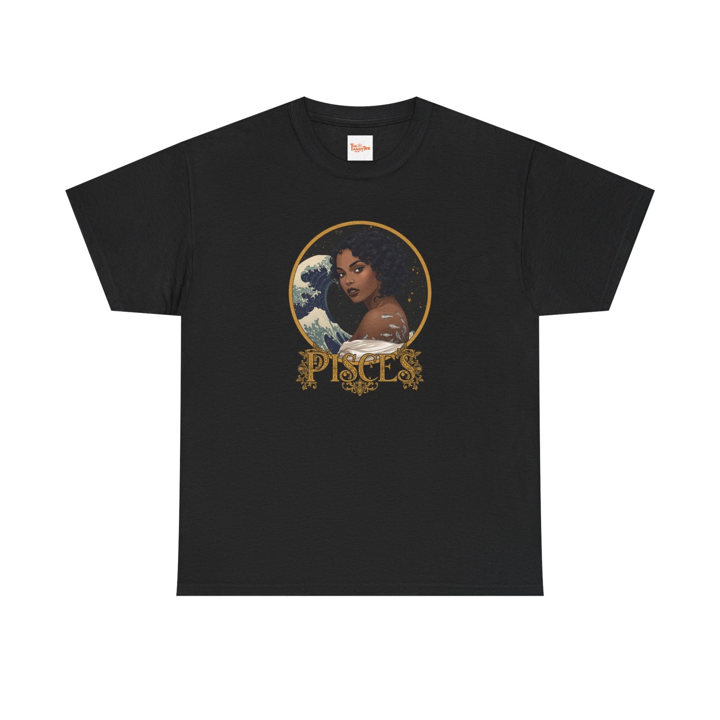 Pisces Art Nouveau T-Shirt — African American Woman with Silver Fish Tattoo