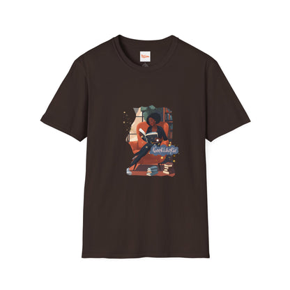 Bookaholic Unisex T-Shirt - Woman Reading in Chair Graphic