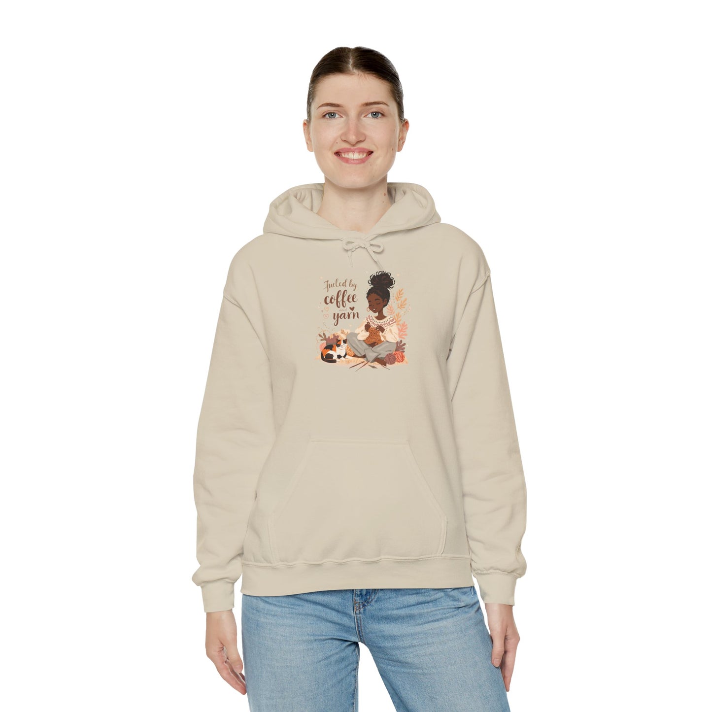 Fueled by Coffee and Yarn Hoodie — African American Knitter Graphic