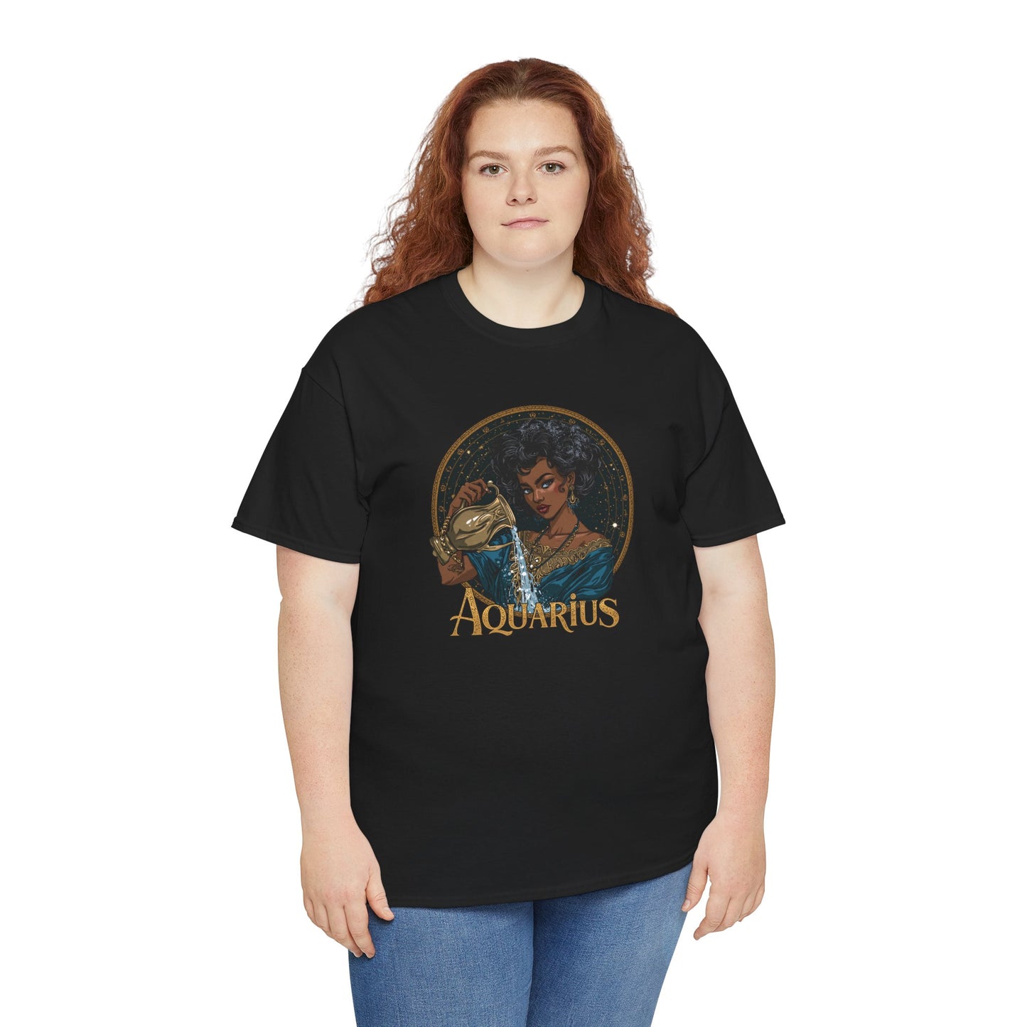 Aquarius Art Nouveau Tee — African American Woman Pouring Water Zodiac Graphic