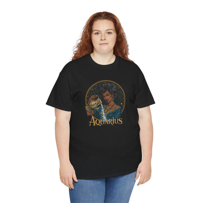 Aquarius Art Nouveau Tee — African American Woman Pouring Water Zodiac Graphic