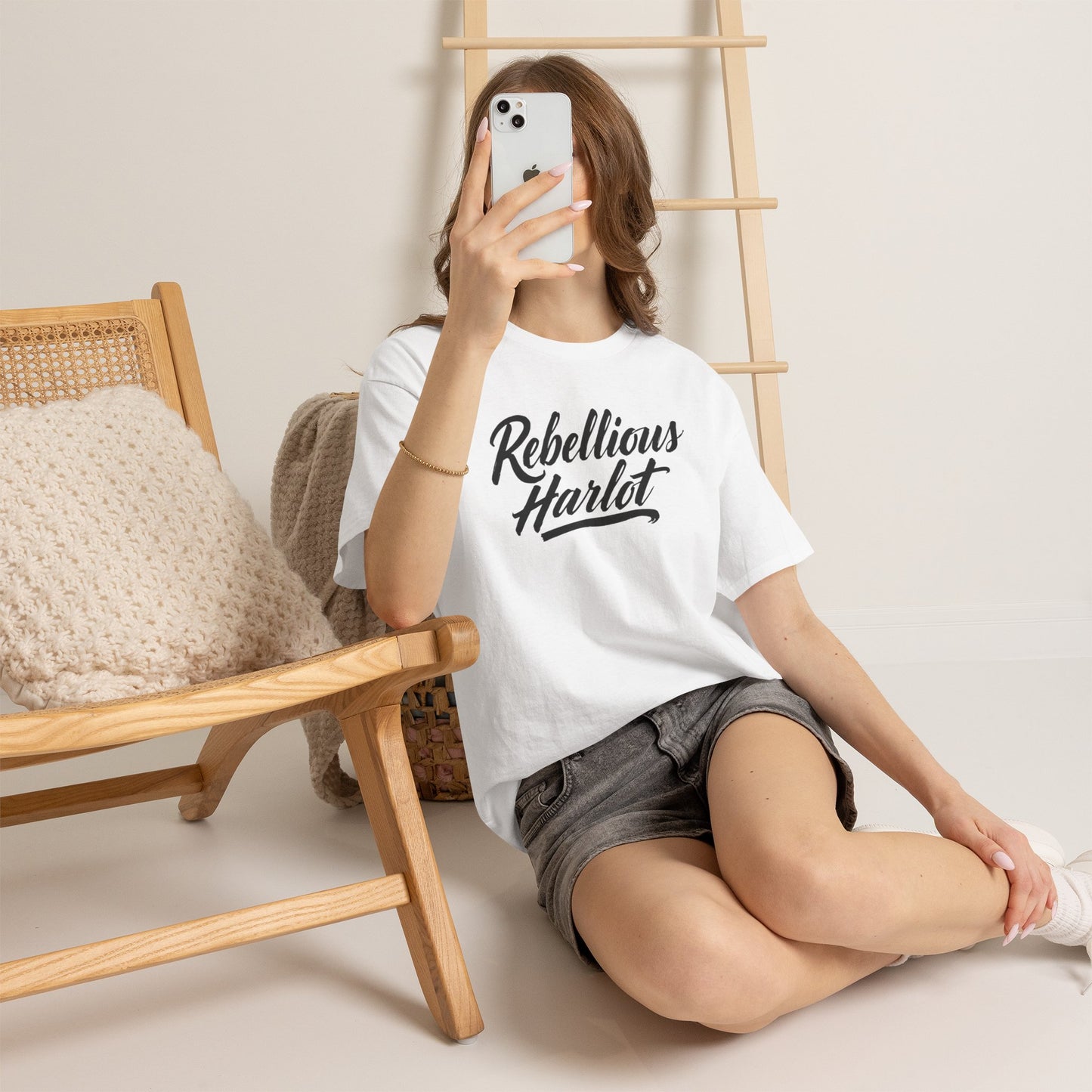 Rebellious Harlot Tee — Bold Script Graphic T-Shirt