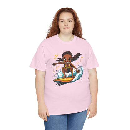 Surf Girl T-Shirt — Cute Cartoon Female Surfer Graphic Tee