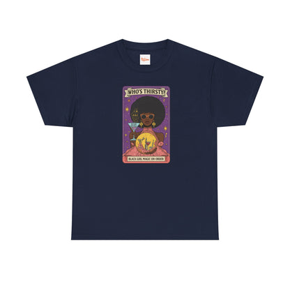 Tarot 'Who's Thirsty?' Graphic T‑Shirt — Retro Afro Witch Cocktail Design