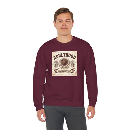 Adulthood Powered by Caffeine and Chaos Sweatshirt — Coffee & Old West Wanted Poster Graphic