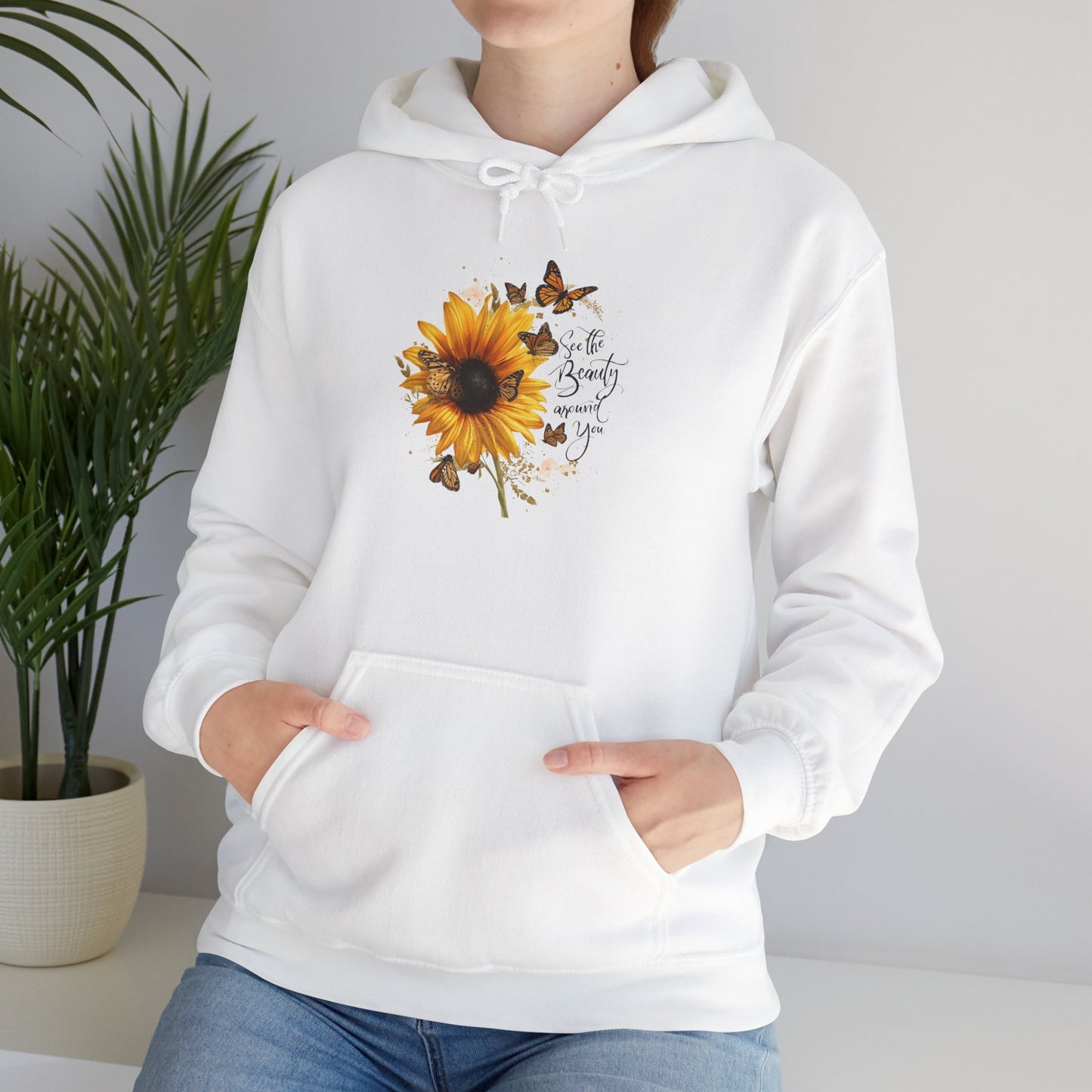 See the Beauty Around You Sunflower & Monarch Hoodie