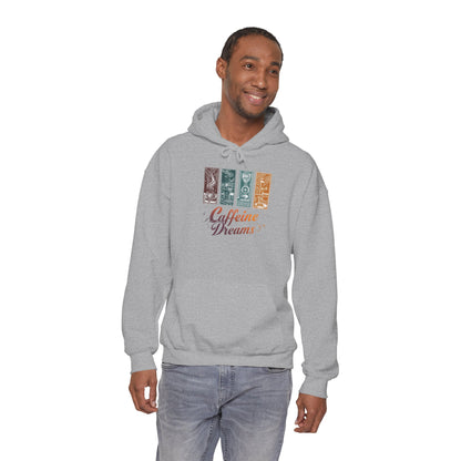 Caffeine Dreams Hoodie — Four-Panel Coffee Graphic