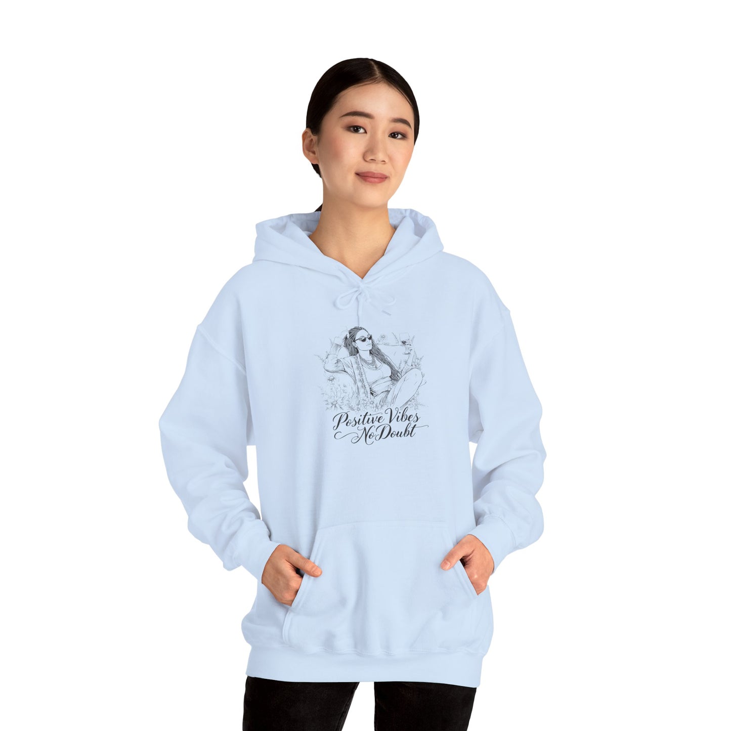 Positive Vibes No Doubt Sweatshirt - African American Woman Relaxing with Wine & Flowers