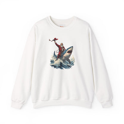 Santa Riding a Shark Sweatshirt — Funny Holiday Shark Claus Crewneck