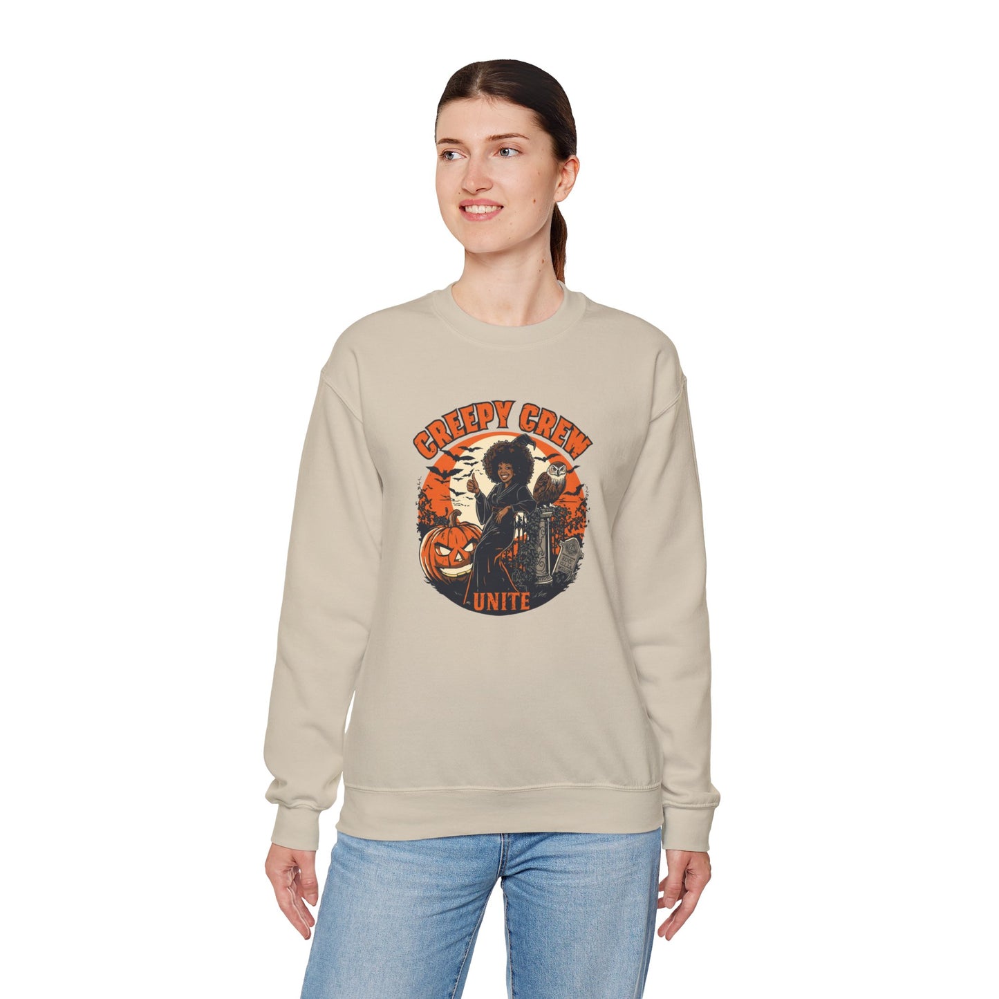 Creepy Crew Unite Witch Sweatshirt — African American Witch Pumpkin Graveyard