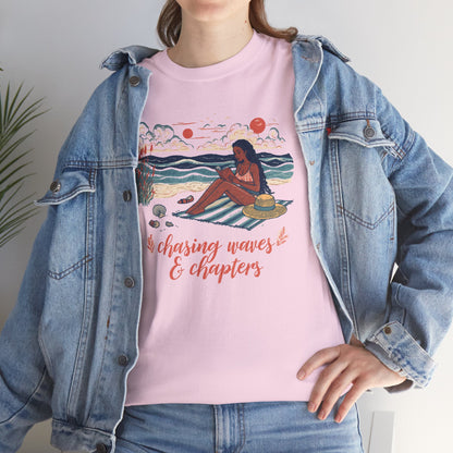 Surfing Sketch Tee — "Chasing Waves & Chapters" Beach Graphic T-Shirt