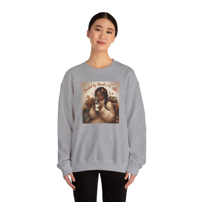 Books and Coffee Lover Sweatshirt, Black Anime Woman Fall Leaves, Reading Nerdy Jumper, Cozy Autumn Sweater