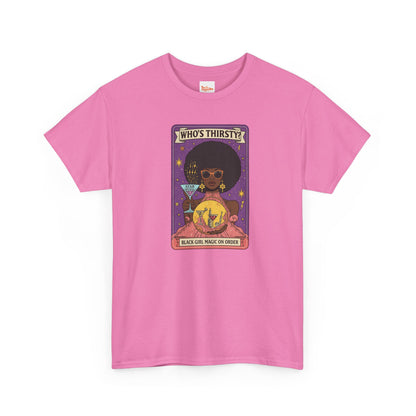 Tarot 'Who's Thirsty?' Graphic T‑Shirt — Retro Afro Witch Cocktail Design