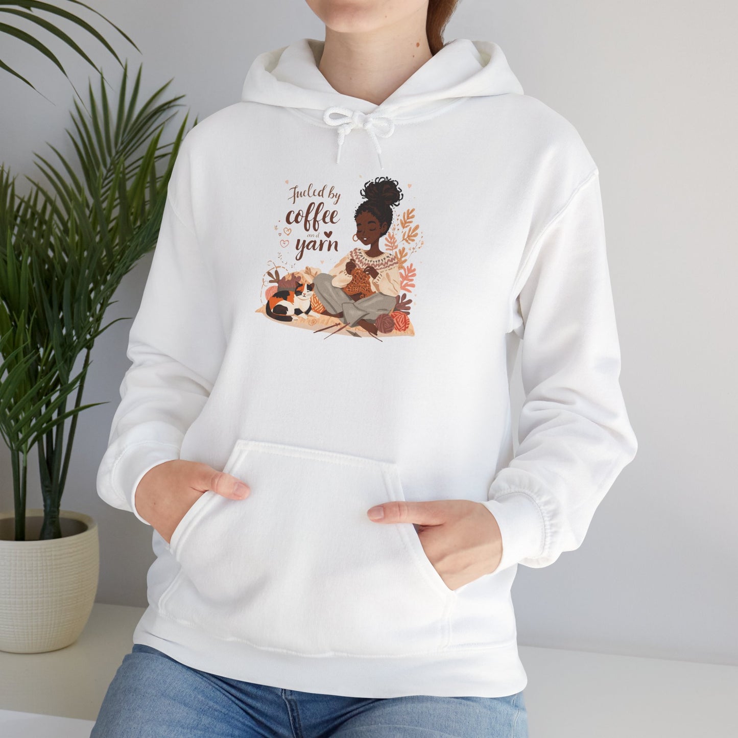 Fueled by Coffee and Yarn Hoodie — African American Knitter Graphic
