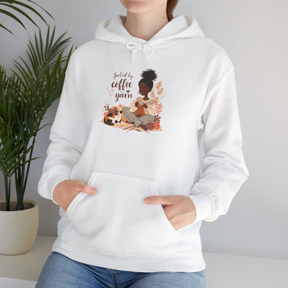 Fueled by Coffee and Yarn Hoodie — African American Knitter Graphic