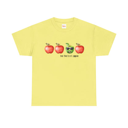 Graphic Unisex Tee - Be the Bad Apple, Three Red Apples and One Green Apple with Sunglasses