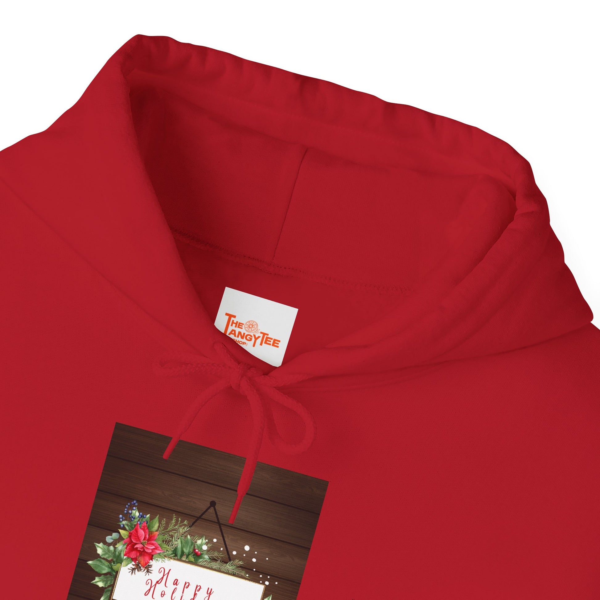 Holiday Cheer Hoodie - Happy Holidays, Wooden Door Sign Graphic