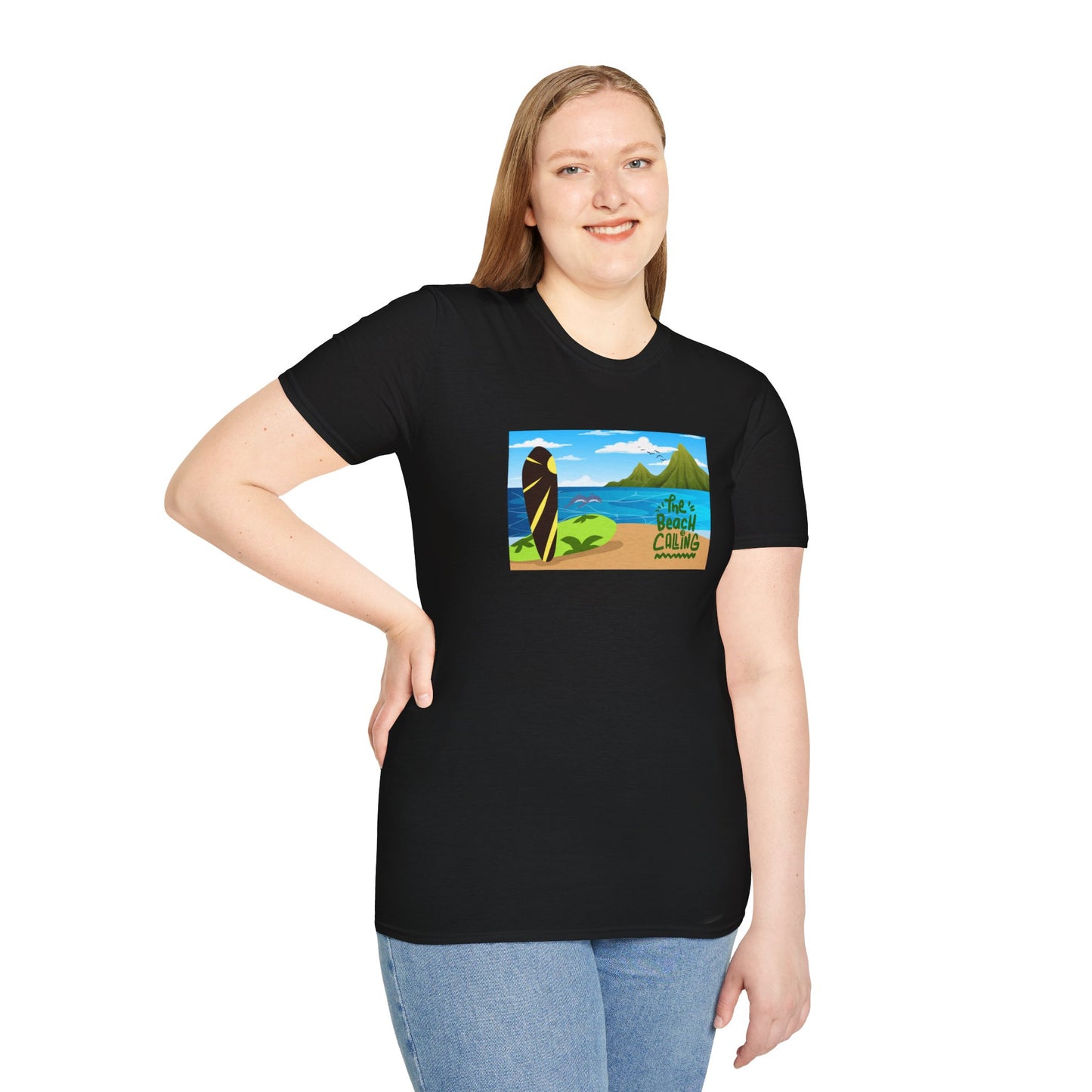 The Beach Is Calling Surfboard Graphic T-Shirt