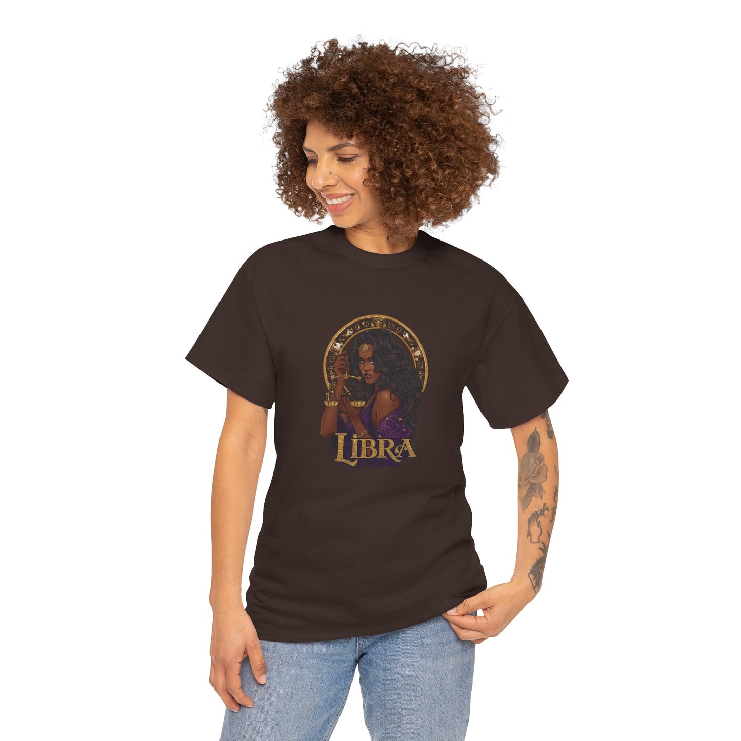 Libra Art Nouveau Tee — African American Woman with Scales Zodiac Shirt