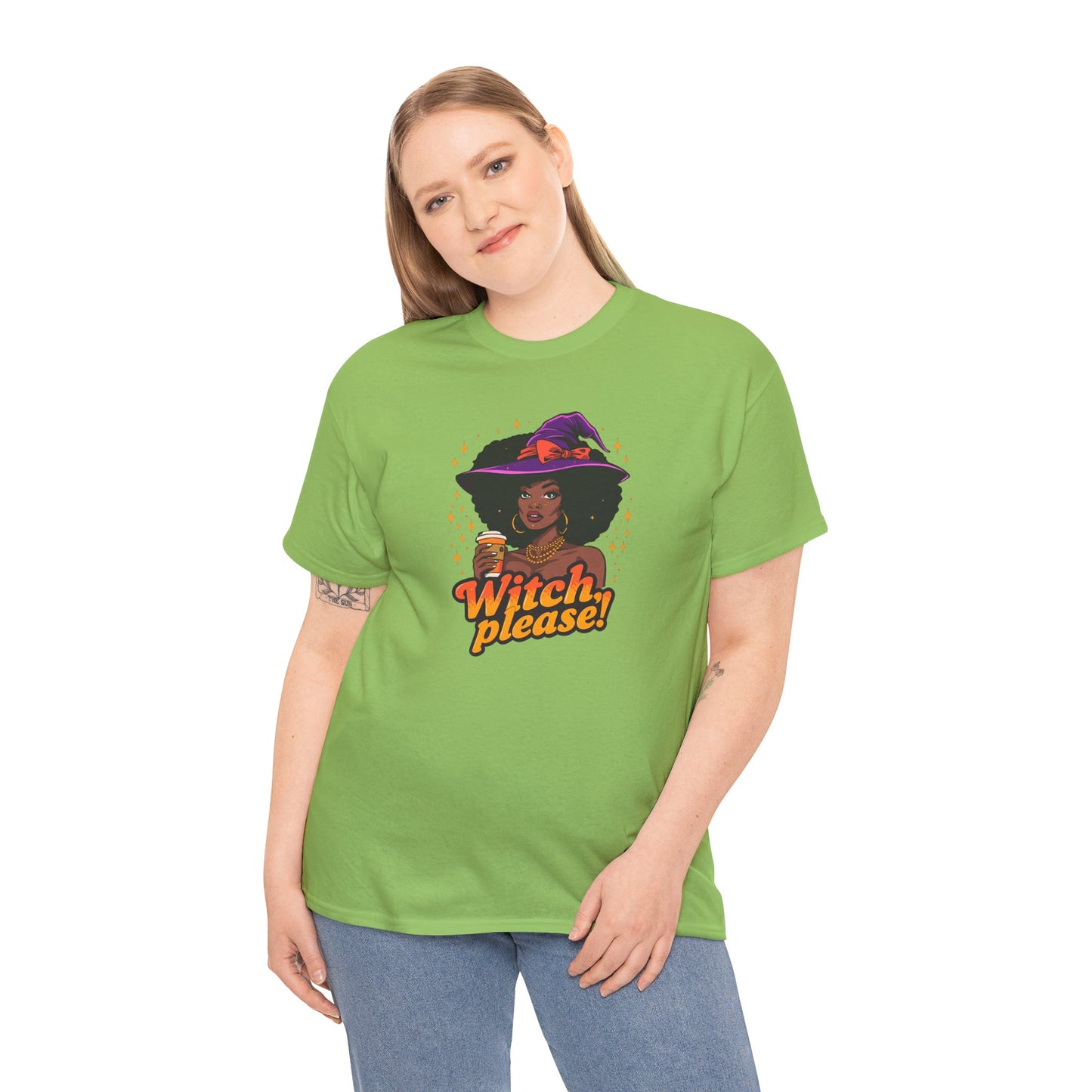 Witch Please Tee, Black Woman Coffee Cup Afro Witch Hat, Unisex Halloween Shirt, Witches Brew T-Shirt