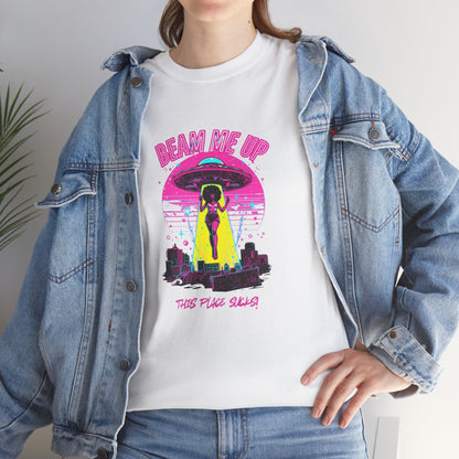 Beam Me Up T‑Shirt — Black Woman Teleport Graphic Tee