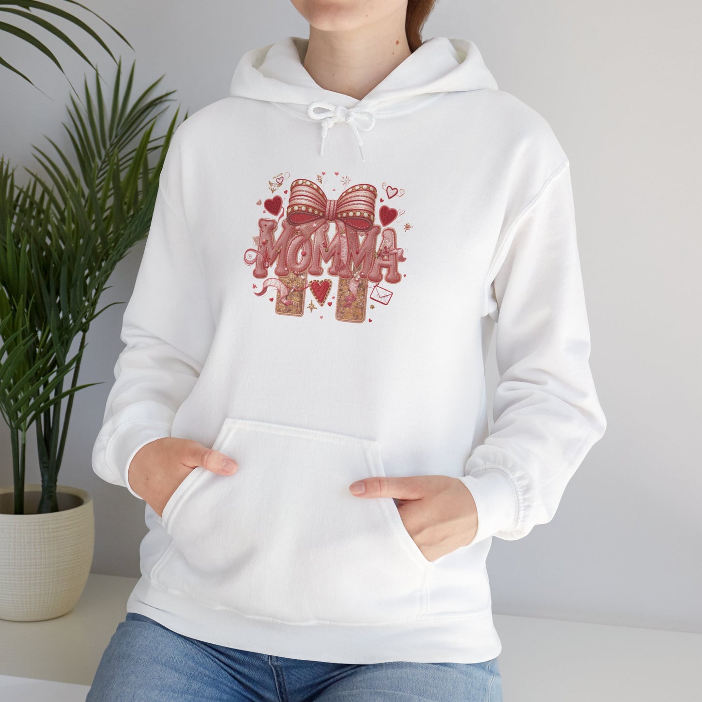 Momma Pink Ribbon Heart Hoodie — Breast Cancer Awareness Sweatshirt
