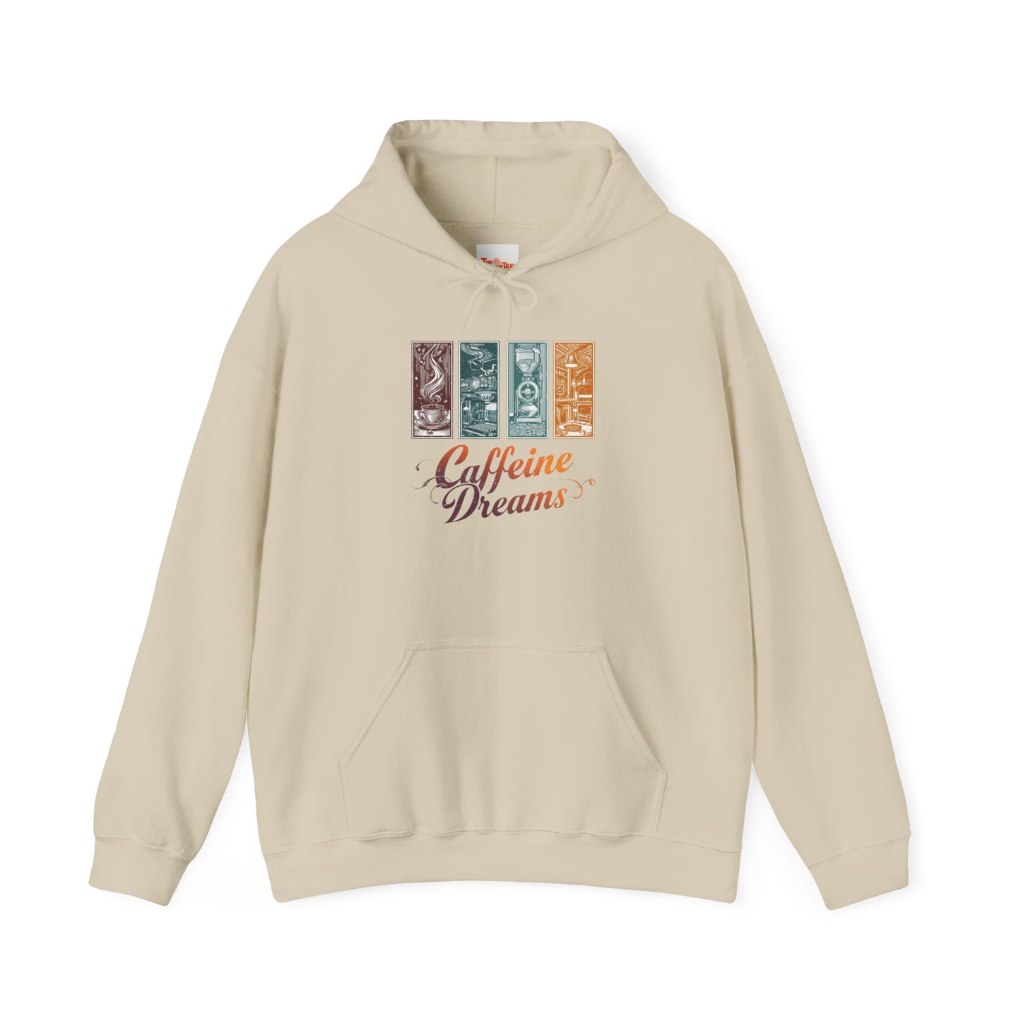 Caffeine Dreams Hoodie — Four-Panel Coffee Graphic