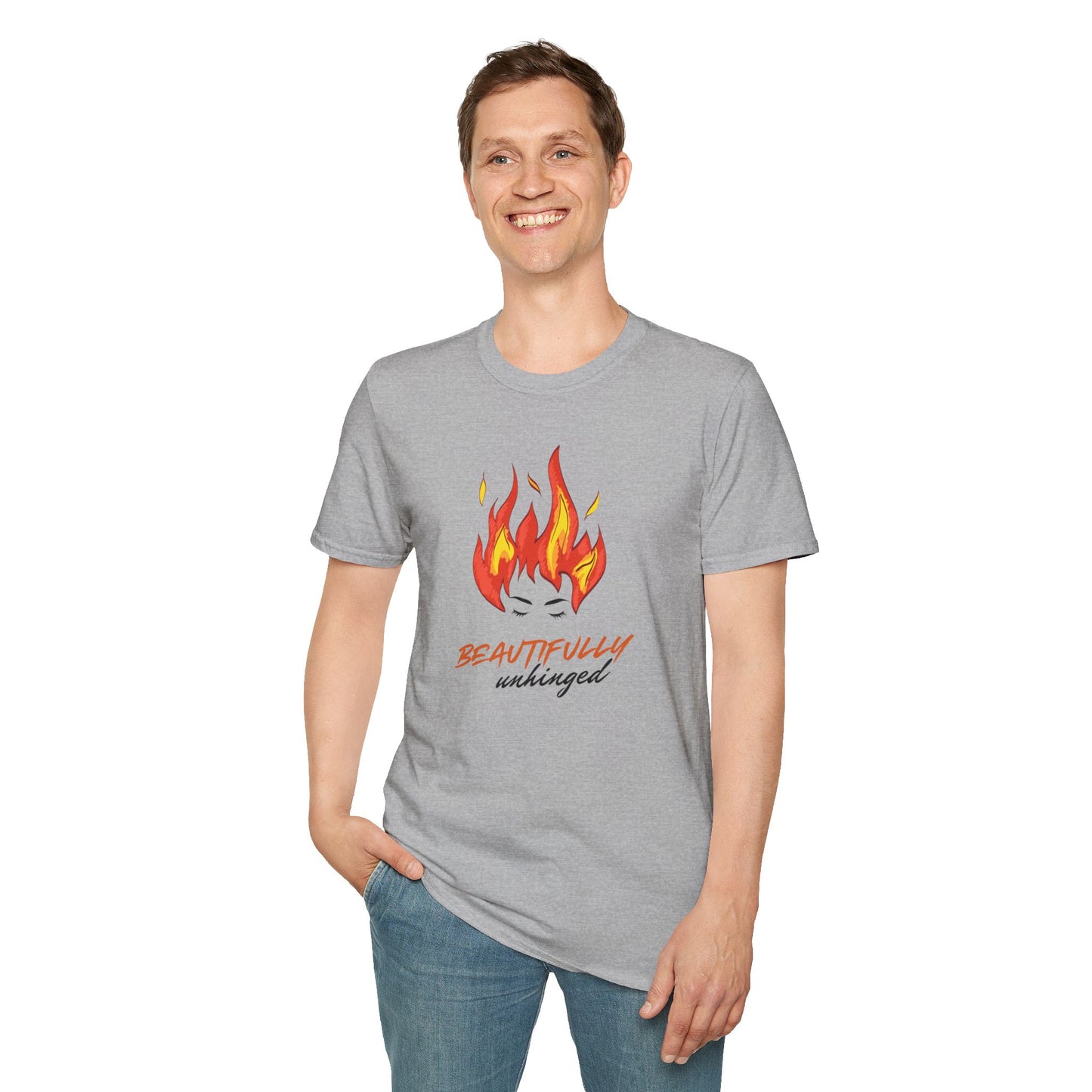 Beautifully Unhinged Fire Hair Tee — Woman’s Face Graphic T-Shirt