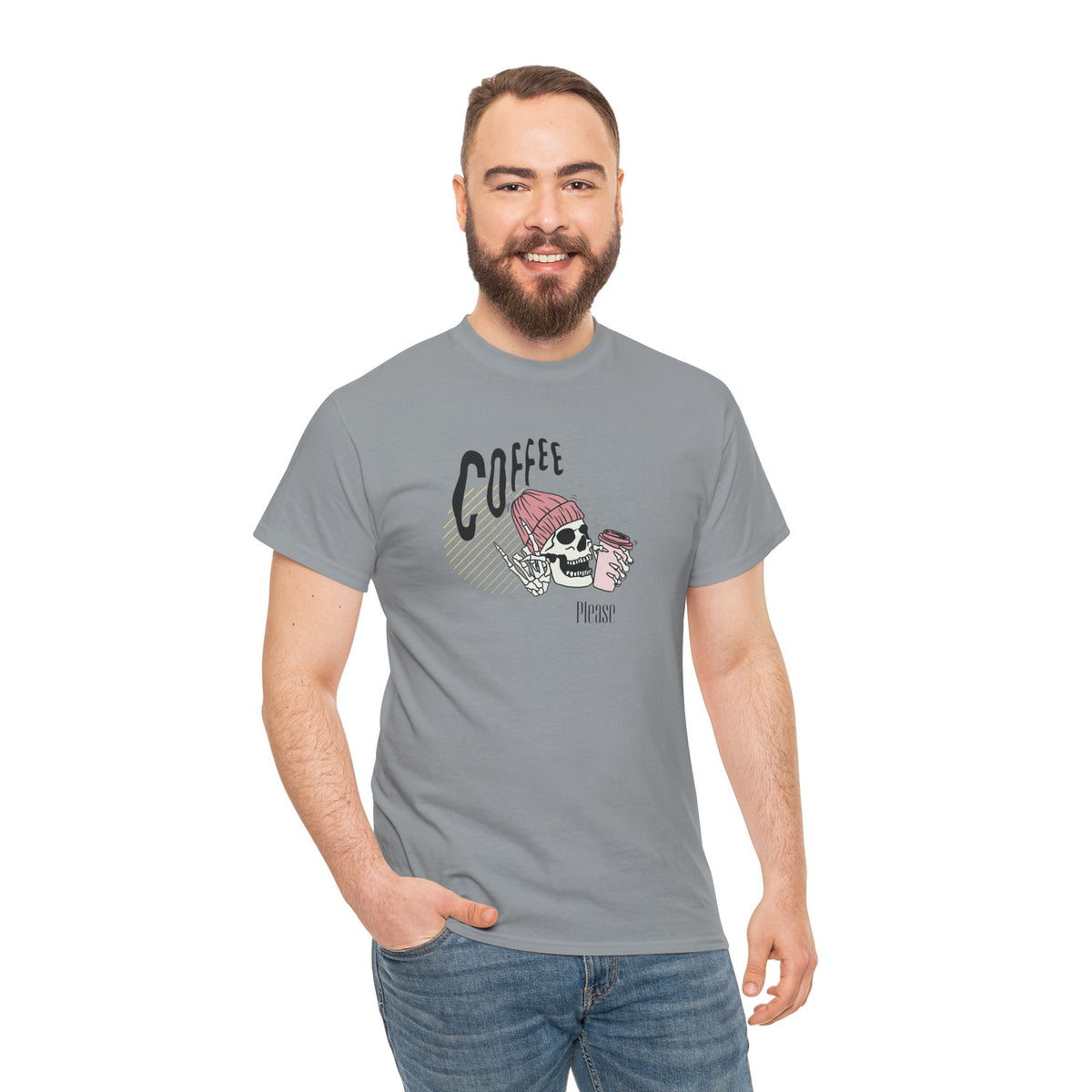 Coffee Please Skeleton T-Shirt — Skeleton Holding Coffee Graphic Tee