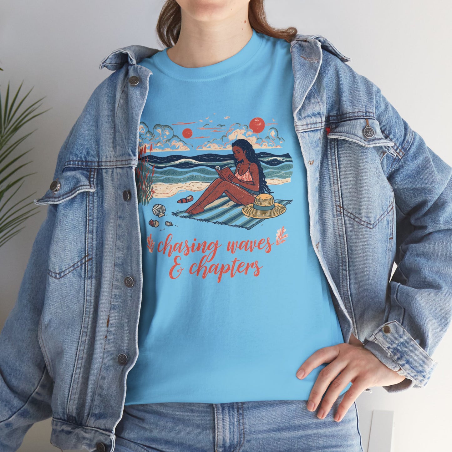 Surfing Sketch Tee — "Chasing Waves & Chapters" Beach Graphic T-Shirt
