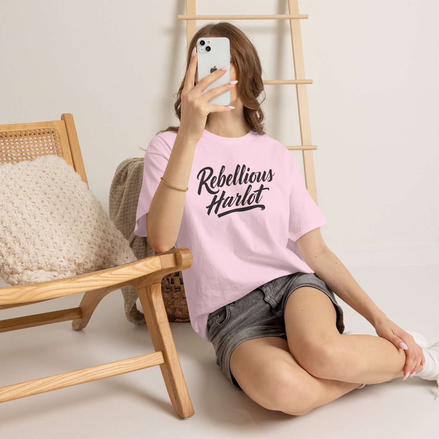 Rebellious Harlot Tee — Bold Script Graphic T-Shirt