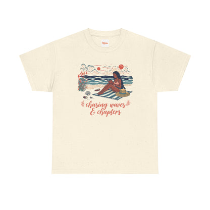 Surfing Sketch Tee — "Chasing Waves & Chapters" Beach Graphic T-Shirt