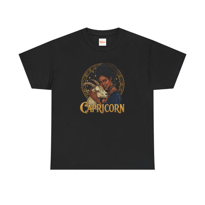 Capricorn Art Nouveau Tee — African American Woman with Goat Zodiac Graphic
