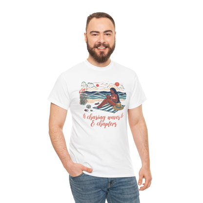 Surfing Sketch Tee — "Chasing Waves & Chapters" Beach Graphic T-Shirt