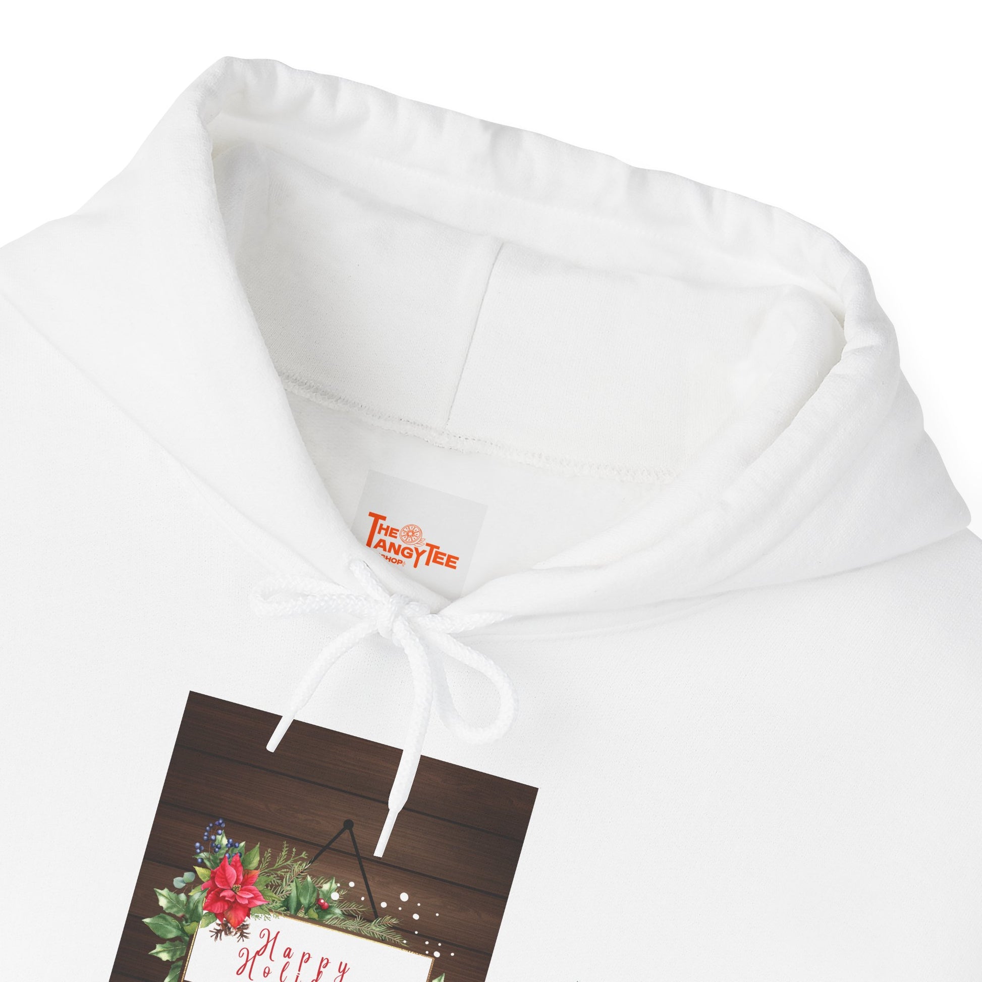 Holiday Cheer Hoodie - Happy Holidays, Wooden Door Sign Graphic