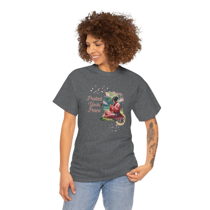 Protect Your Peace Unisex Tee - Woman Kneeling in Forest Graphic