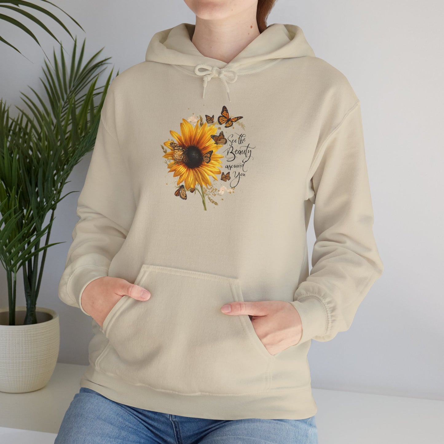 See the Beauty Around You Sunflower & Monarch Hoodie