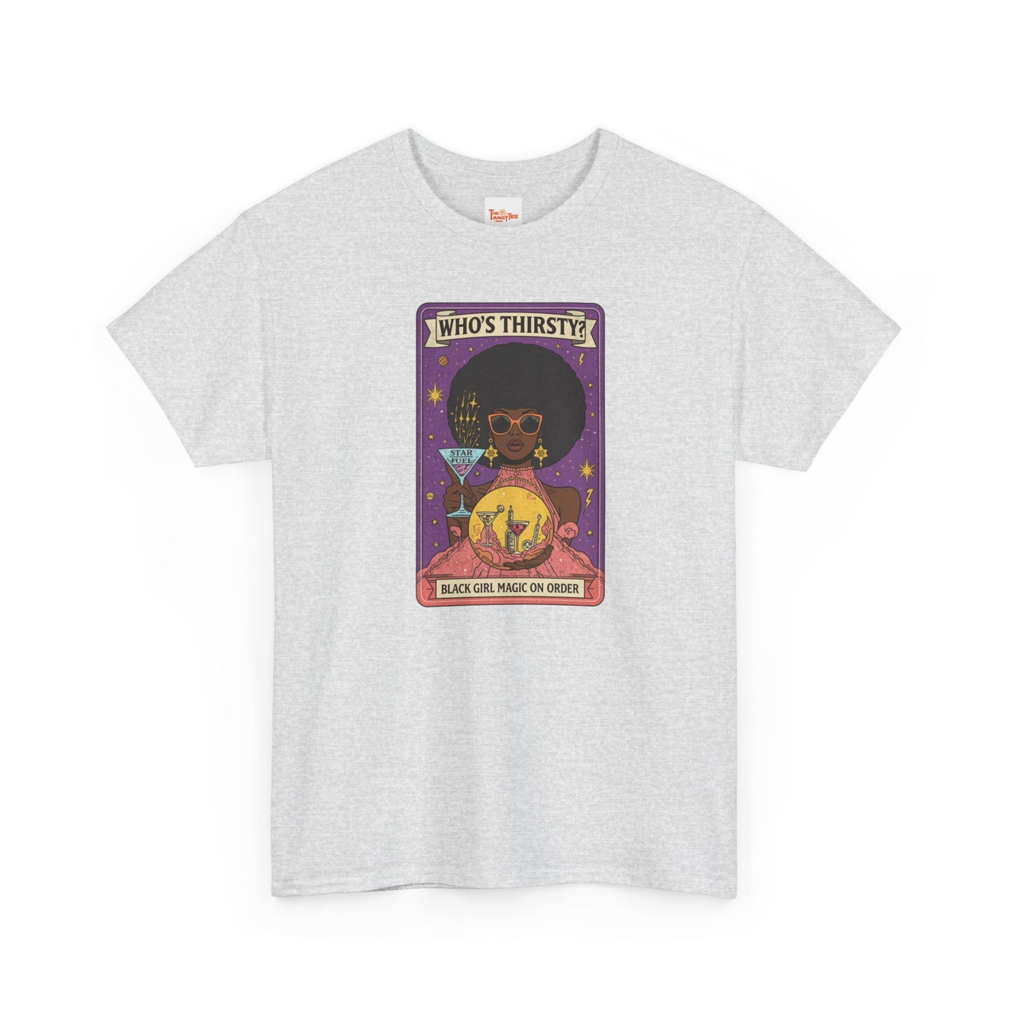 Tarot 'Who's Thirsty?' Graphic T‑Shirt — Retro Afro Witch Cocktail Design