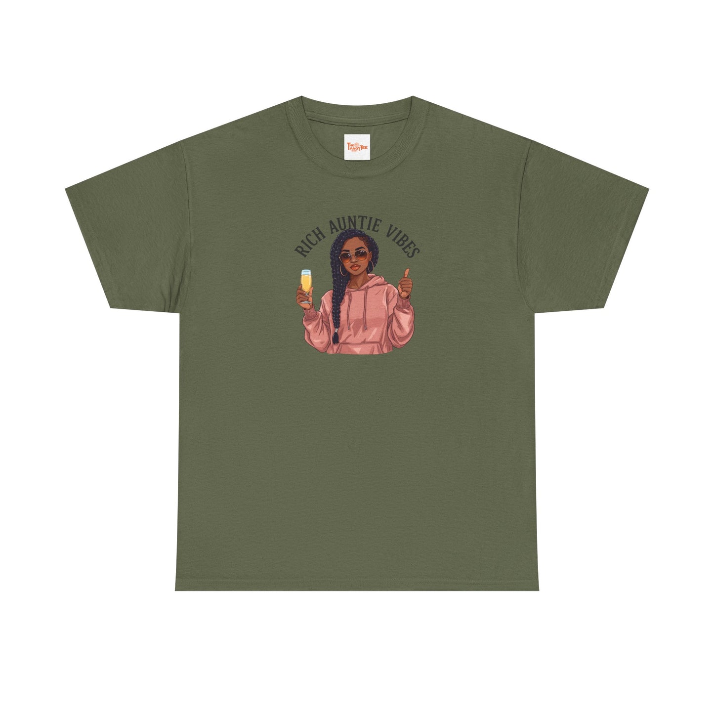 Rich Auntie Vibes T-Shirt — Black Woman Champagne Graphic