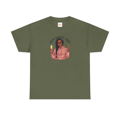 Rich Auntie Vibes T-Shirt — Black Woman Champagne Graphic